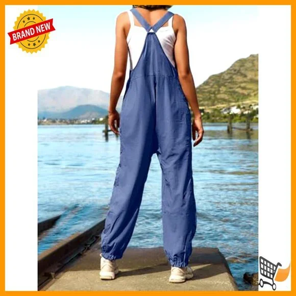 Sleeveless Overalls Jumpsuit with Adjustable Straps and Pockets - Picture 3 of 7
